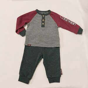 Calvin Klein long sleeve burgundy and dark gray outfit for baby boy size 3-6M
